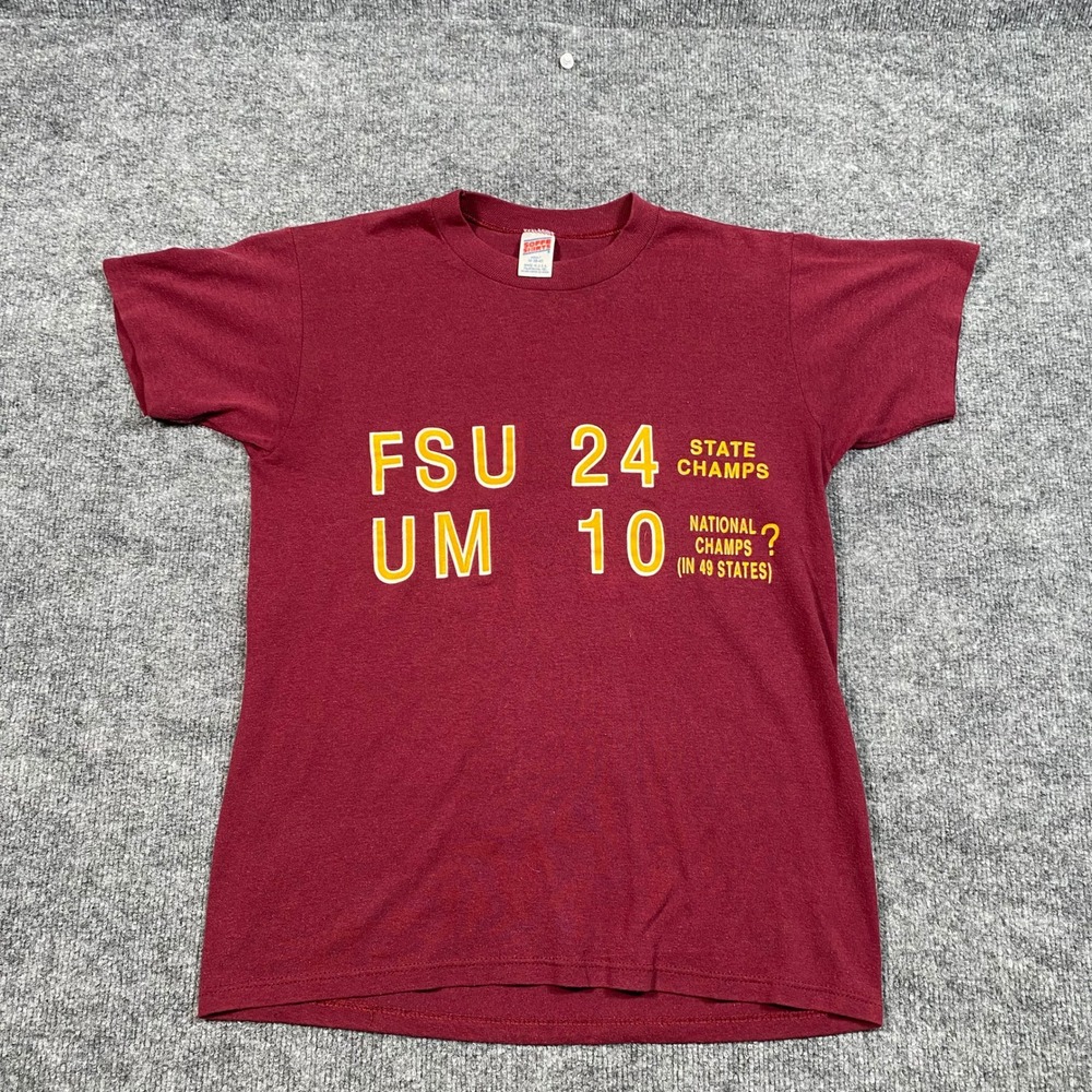 FSU vs UM Rivalry T-Shirt Mens‎ Medium Maroon Single Stitch USA Made Soffe